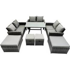 Synthetic Rattan Patio Dining Sets Fimous 10 Seater Outdoor Table Dark Grey Patio Dining Set