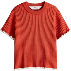 Girls - Red Tops H&M Girls Rib-Knit Top - Brick Red