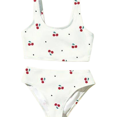 Shein Mini Heart Cherry Print Tween Camisole Swimsuit Set - Suitable
