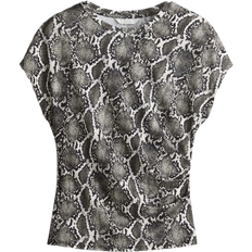 H&M Cap-Sleeved Top - Dark Grey/Snakeskin Pattern