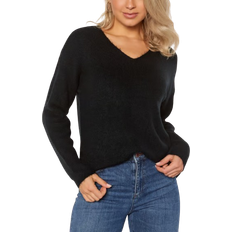 Vero Moda V-Neck Dropped Shoulder Seams Sweater - Black
