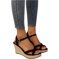 Rubber Heeled Sandals Shein Women Solid Color Wedge Thick Bottom Lightweight Sandals, Buckle Slip-On Design, Luxury Fashion Shoes, Comfortable Casual Designer New Arrivals 2025 Summer Women Shoes, Suitable For Travel, Outing, Party