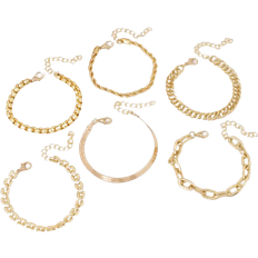 Copper Bracelets Shein 6Pcs Simple Punk Chunky Chain Bracelet Set Metal Link Chain Combo, Ensemble With Rope, Snake, And Twisted Designs Multi Layered Bracelet Women's Holiday Dating Gift Daily Matching