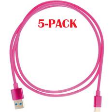5-Pack USB-A USB-C 2.4A Cable 1m Red