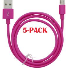 5-Pack USB-A MicroUSB 2.4A Cable 1m Red