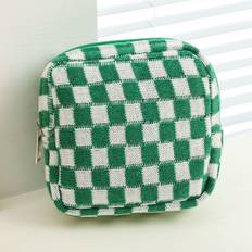 Green Coin Purses Vehhe Checkerboard Knitted Coin Purse Portable - Green White