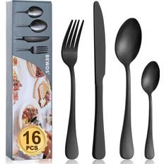16 Piece Matt Black Stainless Steel Flatware