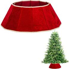 Red Christmas Tree Skirts Shatchi Collar Stand Base 26.8 Inch Christmas Tree Skirt