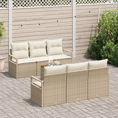 vidaXL Garden Sofa 7 Pcs Beige White Medium Rattan Outdoor Lounge Set