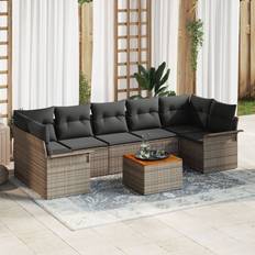 vidaXL 8 Piece Garden Set Grey Poly Rattan Acacia Modular Sofa