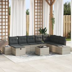 vidaXL 9 Piece Garden Set with Cushions Light Grey Modular Sofa