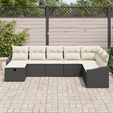 vidaXL 8 Piece Garden Set Black Poly Rattan Modular Sofa