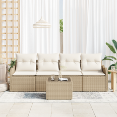 Beige Outdoor Sofas vidaXL 5 Piece Garden Set Beige Poly Rattan Outdoor Sofa