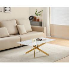 Gold Coffee Tables Furnizone UK Auric Rectangular White Marble Effect 110 cm Coffee Table