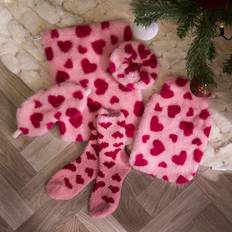 Heat Bottles OHS Heart Print Cosy Hot Water Bottle Set Pink