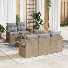 Beige Modular Sofa vidaXL 6-teiliges Garten Sofa Set Beige Poly Rattan Modulsofa