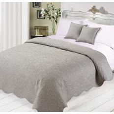 Highams Quilted Embossed with Cushions Set Silver Grey Bedspread