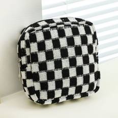 Coin Purses Vehhe Checkerboard Knitted Coin Purse Portable - Black White