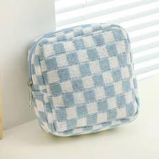 Coin Purses Vehhe Checkerboard Knitted Coin Purse Portable - Blue White