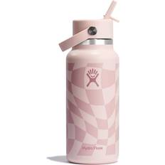 Hydro Flask Wide Mouth with Flex Straw Cap Checkered Pink Water Bottle 0.95L