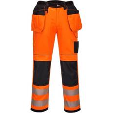 Men Work Pants Portwest T501 PW3 Hi-Vis Holster Pocket Work Trousers - Orange/Black