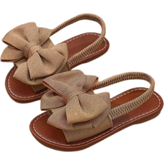 Shein 1 Pair Coffee Brown Plus Size Toddler/Little Girls Flat Sandals With Solid Color Mesh, Big Bow Decor, Elastic Back Strap, Round Toe, Non-Slip Sole, Fashion & Cute Roman Beach Sandals, Suitable For 3-15 Years Old Girls For Daily, Party, Travel, Beach In Summer