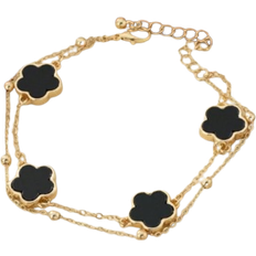Black - Women Anklets Shein 1pc Summer Beach Style Sweet Clover Shaped Double Layer Anklet, Fashion Women Vacation Gift (The Number Of Beads On The Second Layer Is Random, Some Black Ones Need To Be Peeled) Valentines