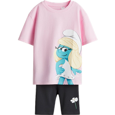 H&M 2-delt sæt med tryk - Rosa/Smølferne (1073066045)