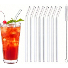 Party Supplies on sale Shein Straws Set With Cleaning Brush Transparent 9-pack
