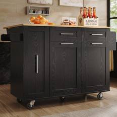 Wood Kitchen Island - Black