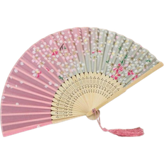 Shein 1pc Pink Flower Pattern Decor Folding Chinese Style Fan For Parties