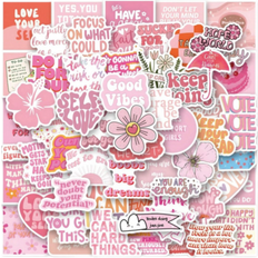 Shein 60PCS Pink Inspirational Stickers Vinyl Stickers Scrapbook, Journaling, Laptop, Bumper, Skateboard, Water Bottles, Computer, Phone, Cartoon, Hard Hat, Car Stickers Back To School