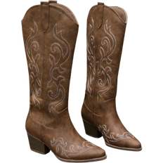 Shein Women's Fashion Solid Color Versatile Electric Embroidered Leather Side Zipper Wedge High Boots