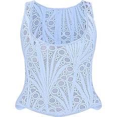 PrettyLittleThing Textured Sheer Floral Square Neck Corset - Sky Blue
