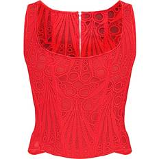 Solid Colours Corsets PrettyLittleThing Textured Sheer Floral Square Neck Corset - Tomato Red