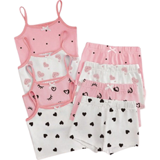 Shein Sweet Heart Lash Print Camisole Bra & Shorts Set - Pink/White