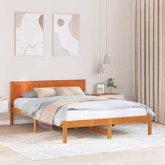 150 cm Rammesenge vidaXL Fyrretræ Sengeframe Voksbrun Massivt 150 x 200 cm Rammeseng
