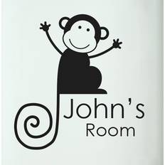 Black Self-adhesive Decorations Happy Larry Personalised Monkey Boys Door Room Wall Sticker 41cm H x 40cm W Window Film