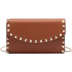 Valentino Garavani Rockstud Leather Wallet With Strap - Brown