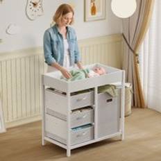 Baby Changing Unit With 4 Drawers Diaper Table White