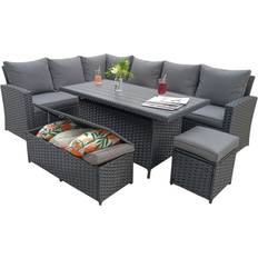 Aluminium Patio Dining Sets ClassicLiving Rosen - Black Patio Dining Set, 1 Table incl. 2 Sofas