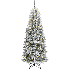 vidaXL Konstgjord Med Dekorativa Strängljus Vit 210 cm PVC Julgran