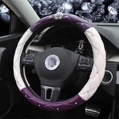 Steering Wheel Cover Kikidex Bling Crown Leather Steeling Wheel Cover