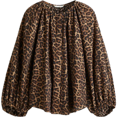 H&M Oversized Blouse - Beige/Leopard Print