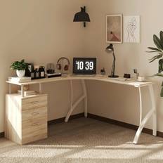Homcom Chester Oak L-Shaped Corner Pc Table Writing Desk