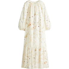 H&M Dame Oversized Kjole Med Bindebælte - Hvid/Blomstret