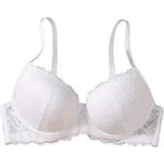 Push-Up Clothing Shein Women's White Sexy Lace Girls Underwear Gathered Comfortable Bra BC Cup - White