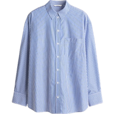 H&M Oversized Cotton Poplin Shirt - Blue/White Striped