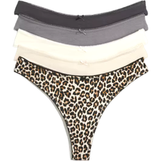 H&M Cotton Thong Briefs 5-pack - Light Beige/Leopard Print