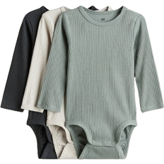 H&M Ribbed Bodysuits 3-pack - Dusty Green/Dark Grey (0993598049)